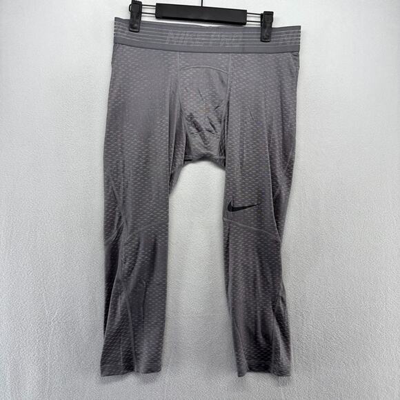 Nike Compression Pants Men's Large Gray Pro Geometric 3/4 Length Tights Training - Picture 1 of 8